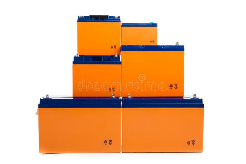 Industrial Lead Acid Batteries Group on White Stock Photo Image of