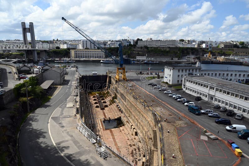 Industrial lifting equipment in a port in Brittany with a refit basin in Finistere in France