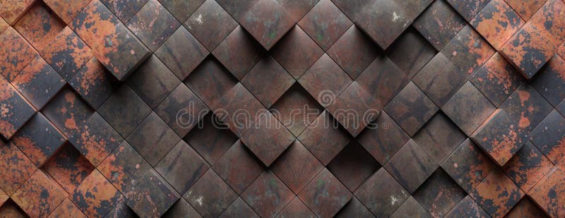 Industrial metal rusty background texture, Cube shape elements pattern. 3d illustration royalty free stock photo