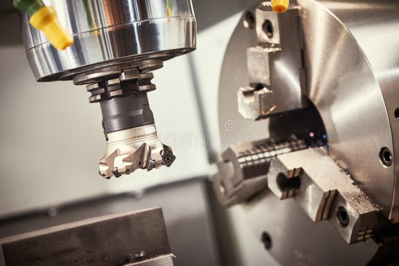 Industrial Metalworking Cutting Process By Milling Cutter Stock Photo
