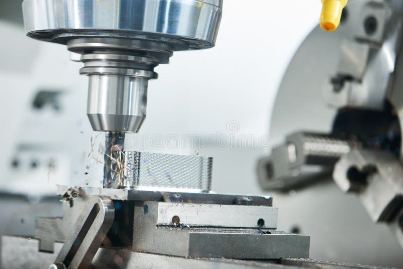 Industrial Metalworking Cutting Process By Milling Cutter Stock Photo