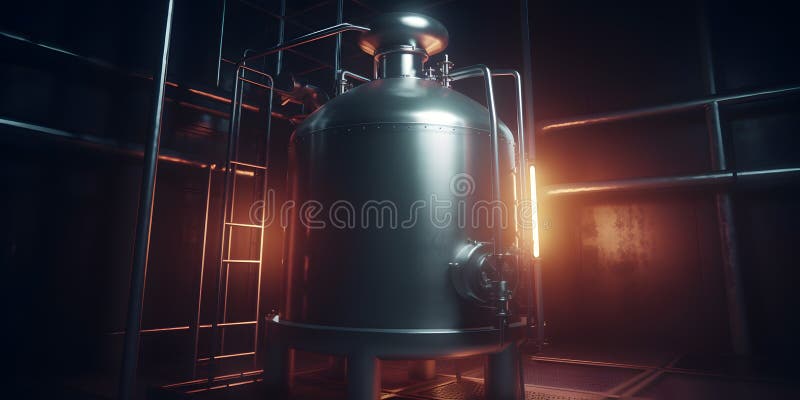 An industrial mixing tank with a large agitator dynamic l created with generative AI. Large agitator illustrations