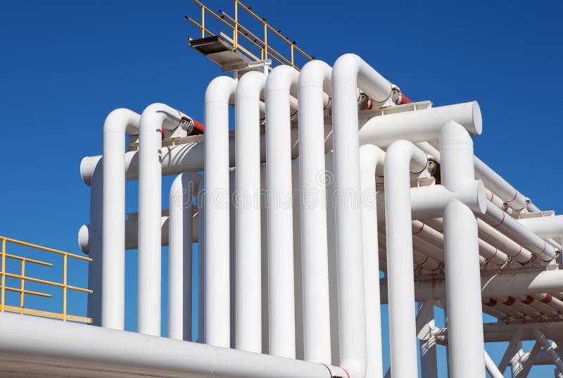 Industrial pipe with gas and oil and water stock photo
