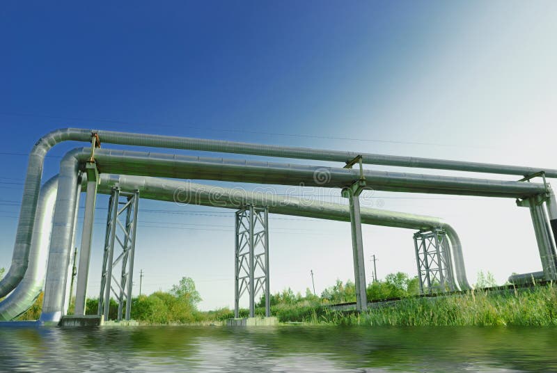 Industrial pipelines on pipe-bridge