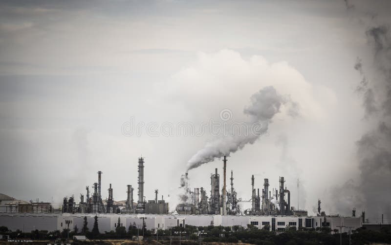 Industrial Plant with Smoke Stacks and Pollution