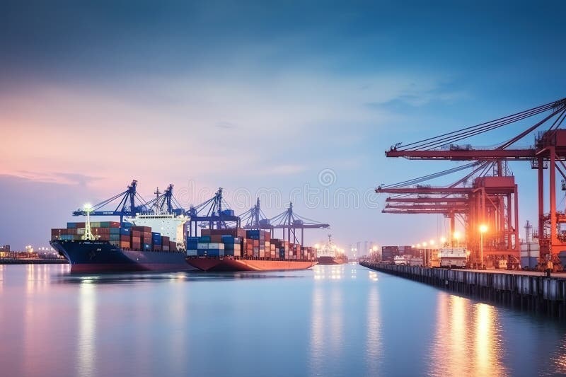 Industrial Port with Logistics and Transportation.illustration. Ai