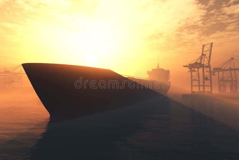 Industrial Port Sunset Sunrise 3D render 5