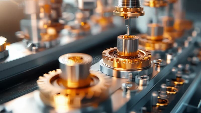 Innovative engineering shown by industrial robot arm working with gears royalty free illustration