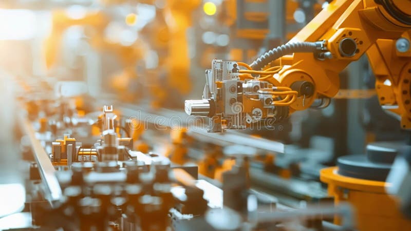 Industrial robot arm working on assembly line royalty free illustration