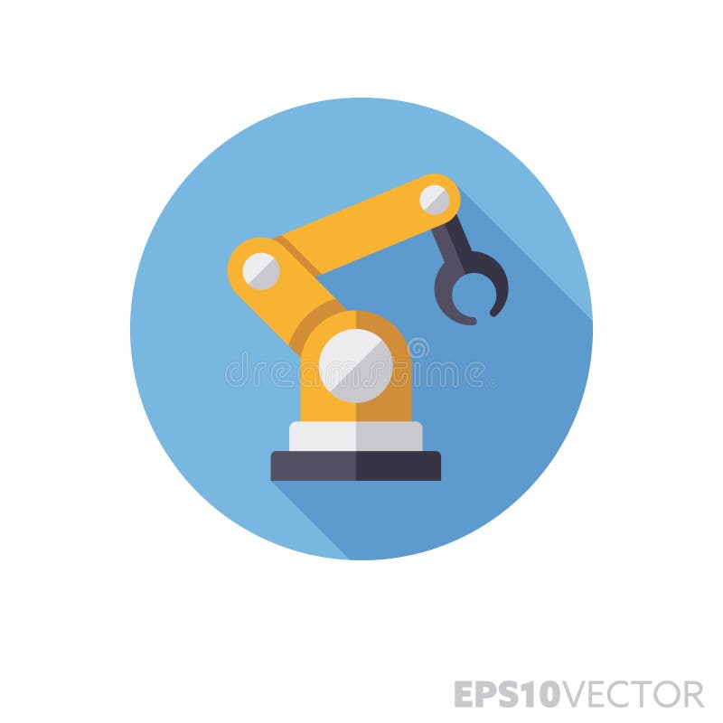 Industrial robot flat design long shadow color vector icon