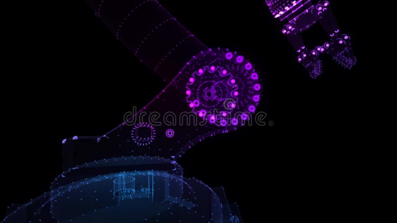 Industrial robot. Glow points formation in 3d robot hand model. Seamless loop 4k animation. Digital technology stock video footage
