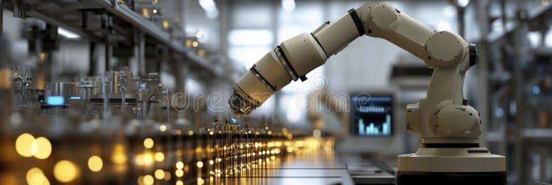 Industrial robotic arm in advanced factory setting vector illustration