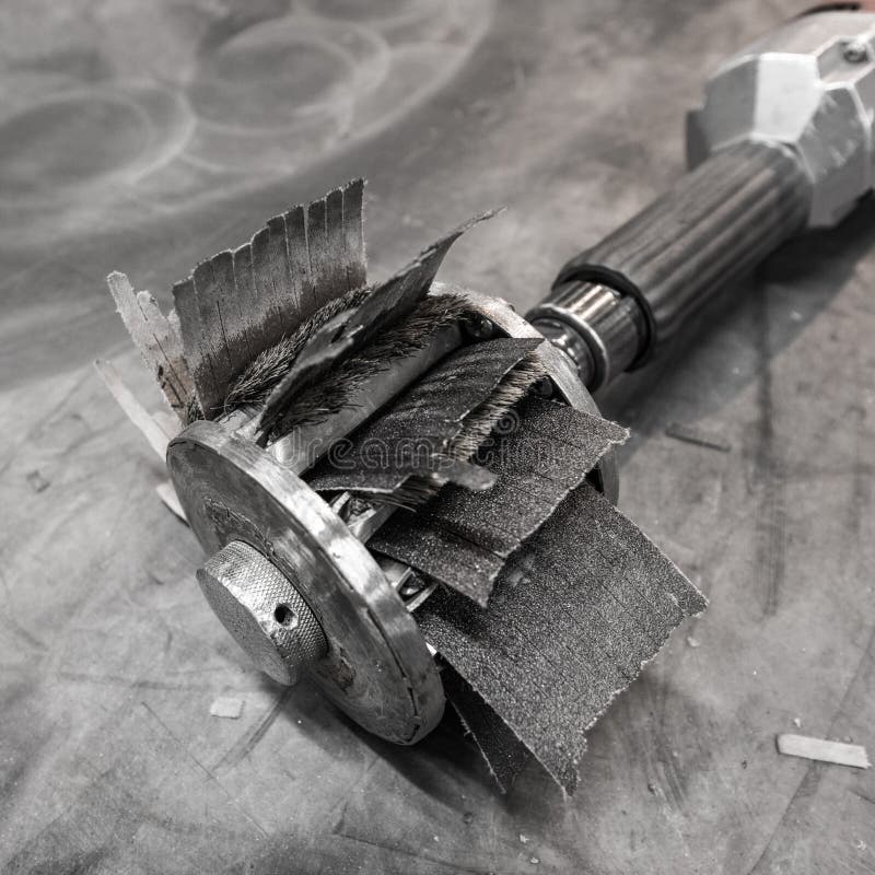 Industrial Sanding Drill with a Sanding Disc and Sandpaper Stock Image