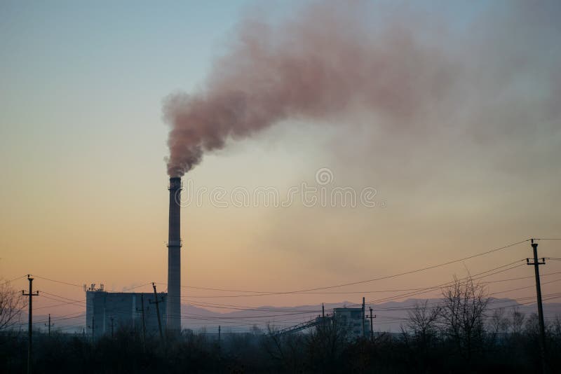 Industrial Smoke Stack of Coal Power Plant. Burning Coal Stock Image