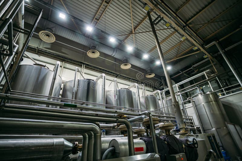Industrial Stainless Steel Fermentation Vats in Modern Brewery Stock Photo Image of drink