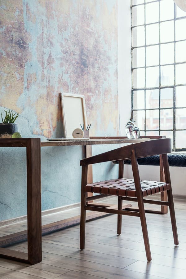 Industrial Style Home Office With Impressive Wooden Oak Desk