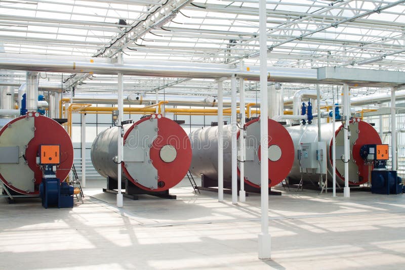 Industrial Water Boilers in a Modern Greenhouse Stock Image Image of