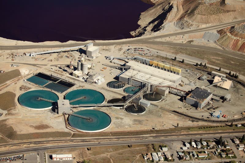 An Aerial View Industrial Water Treatment at an Open Pit Copper Mine
