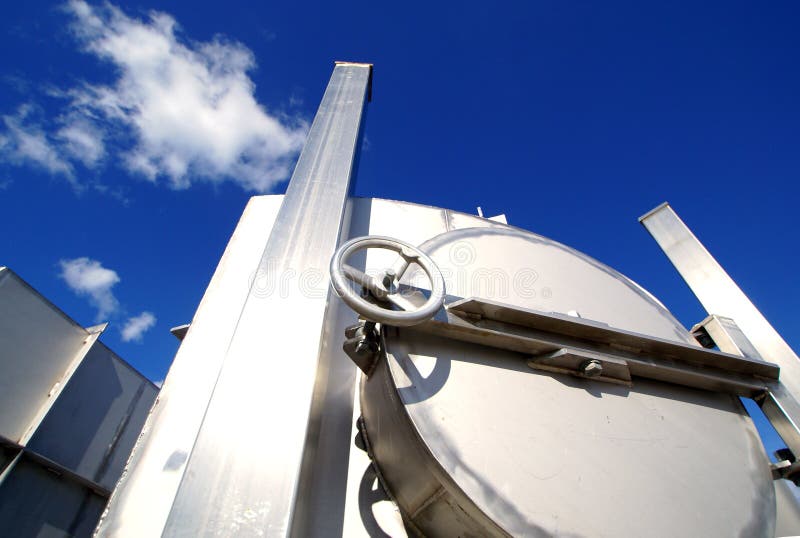 Industrial zone, Steel pipelines in blue tones stock photos
