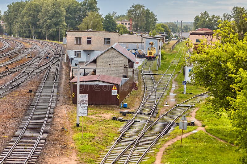 Industrieel landschap op spoorweg, Vitebsk, Wit-Rusland royalty-vrije stock fotografie Industrieel landschap op spoorweg, Vitebsk, Wit-Rusland royalty-vrije stock fotografie