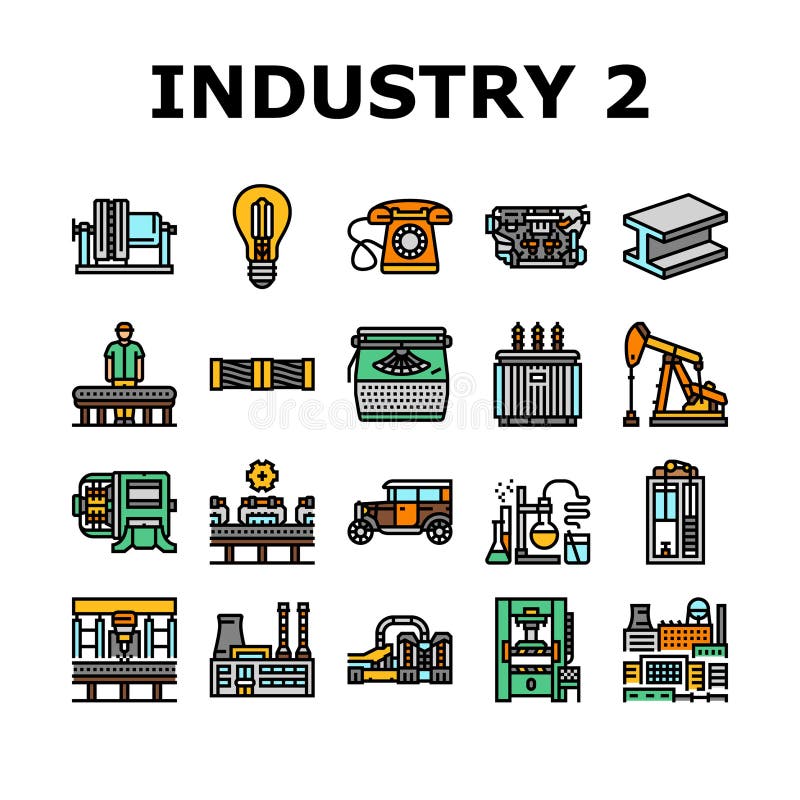 Industry 2. 0 automation robotics icons set vector. iot ai, machinelearning smartfactory, digitalization connectivity, dataanalytics industry 2. 0 automation robotics color line illustrations. Robotics icons vectors