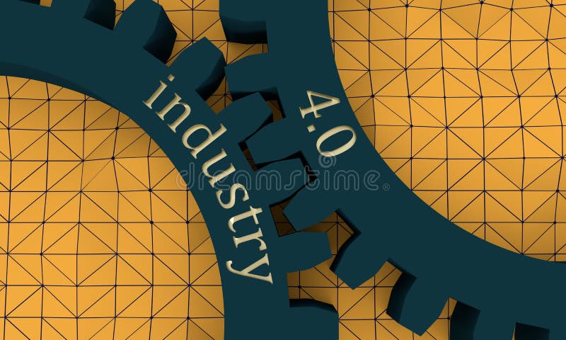 Industry four point zero text on the Gears. stock illustration Industry four point zero text on the Gears. stock illustration