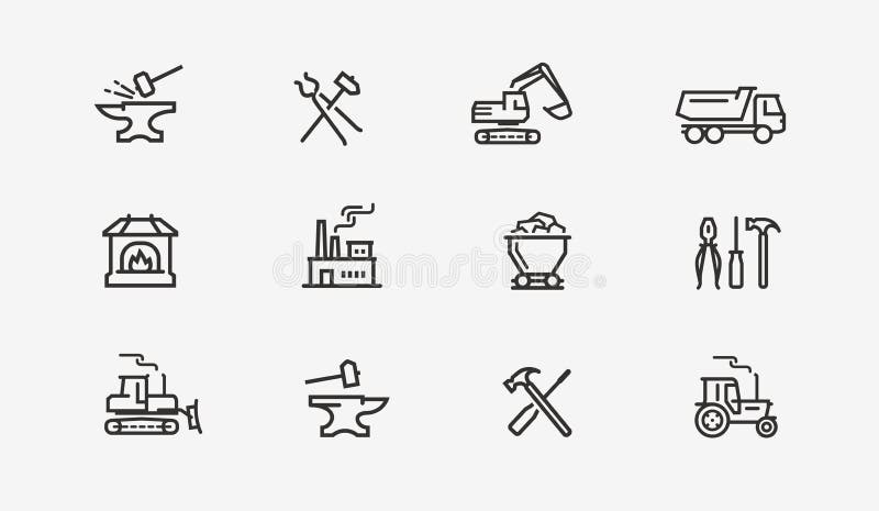 Industry icon set. Factory, manufacture, construction symbol. Vector illustration