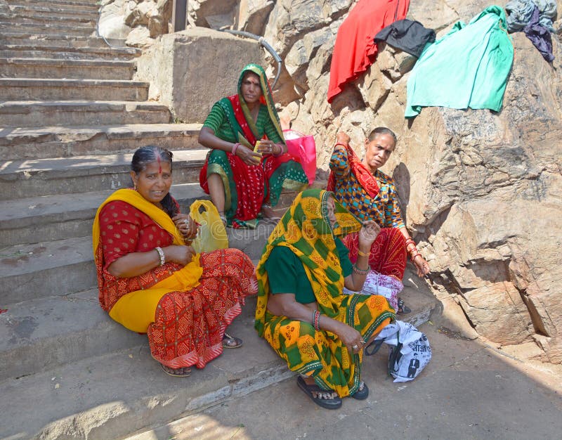 JAIPUR RAJASTHAN INDIA 02 28 2023: Indian women with colorful veil and, sari. JAIPUR RAJASTHAN INDIA 02 28 2023: Indian women with colorful veil and, sari