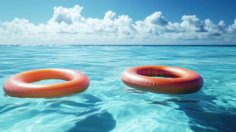 Inele gonflabile portocalii pe mare royalty free stock photo