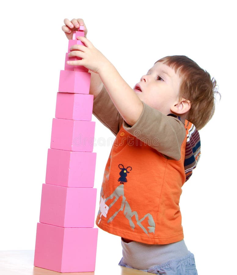 Montessori Tower Building Blocks para crianças, árvore colorida