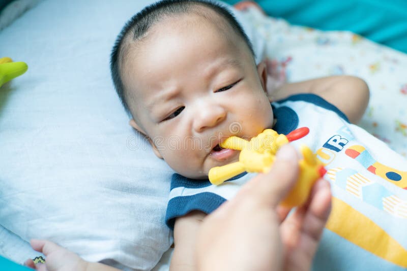 Infant Baby Boy Chewing on Teething with Rubber Stock Image Image of