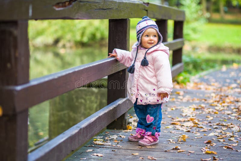 Infant baby girl in park