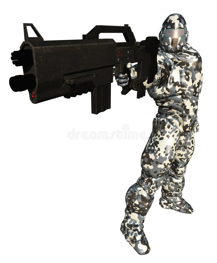 Infante de marina del espacio con el arma grande stock de ilustración Infante de marina del espacio con el arma grande stock de ilustración