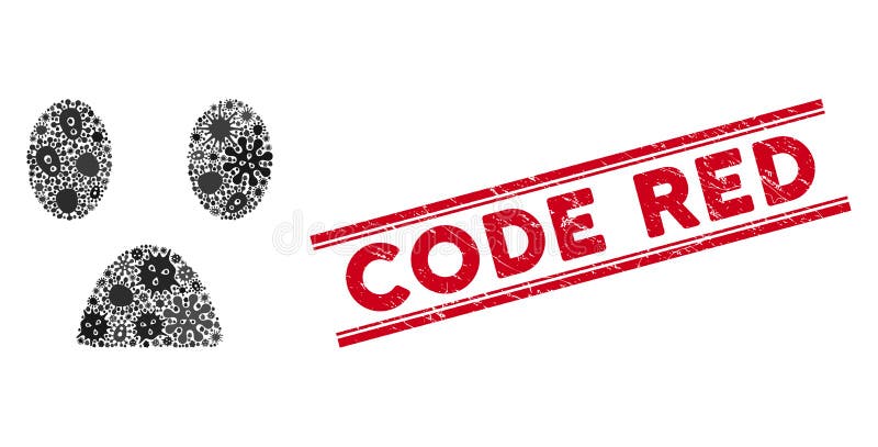 Infection Collage Fear Smiley Icon and Distress Code Red Stamp with ...