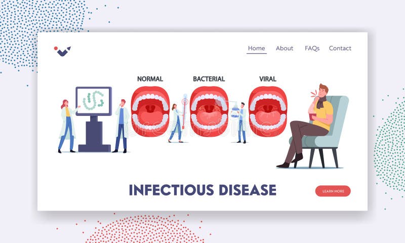Infectious Disease Landing Page Template. Doctors Presenting Infographics with Normal, Bacterial and Viral Infection stock illustration