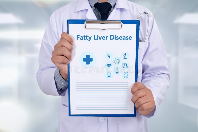 Fatty Liver Disease Portrait of a doctor writing a prescription. Fatty Liver Disease Portrait of a doctor writing a prescription