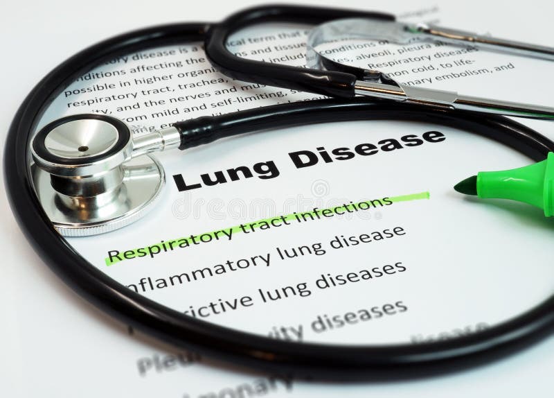 Paper with words Lung Disease and Respiratory tract infections with marker and stethoscope. Paper with words Lung Disease and Respiratory tract infections with marker and stethoscope