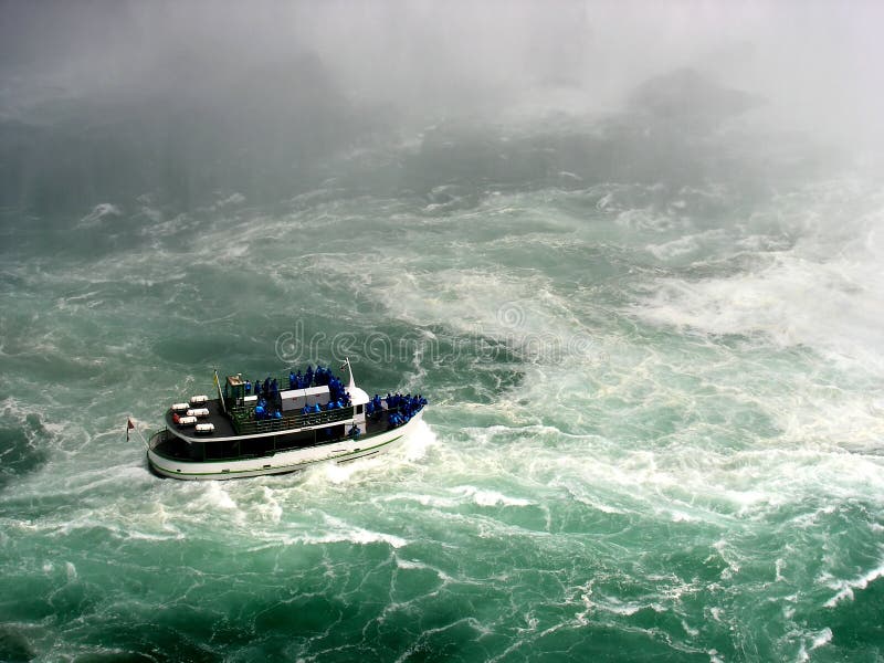 Forward to the hell of falling water in Niagara falls with the tourist tour ship. Forward to the hell of falling water in Niagara falls with the tourist tour ship.