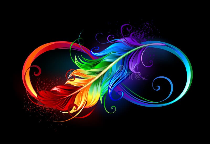 Artísticamente dibujado, pluma de arco iris vibrante sobre fondo blanco de  colores brillantes. Diseño de plumas.estilo boho Imagen Vector de stock -  Alamy