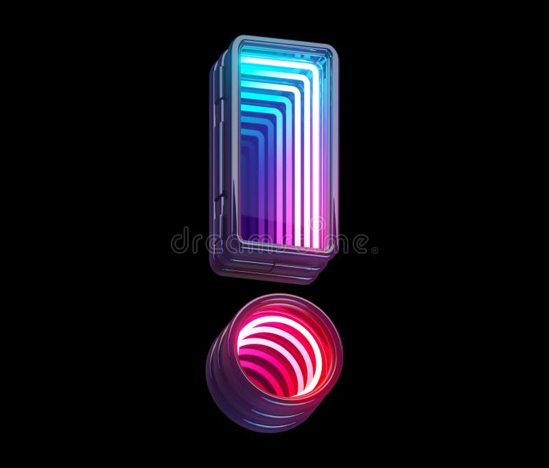 Infinity light neon font. Exclamation symbol stock illustration