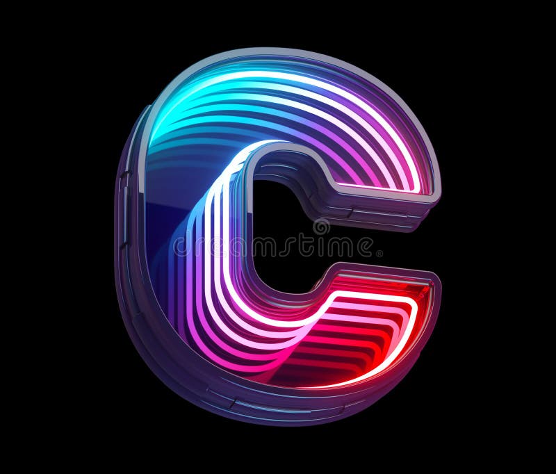 Infinity light neon font. Letter C. vector illustration