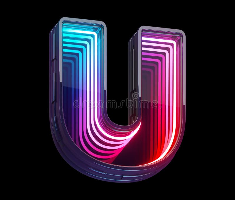 Infinity light neon font. Letter U stock illustration
