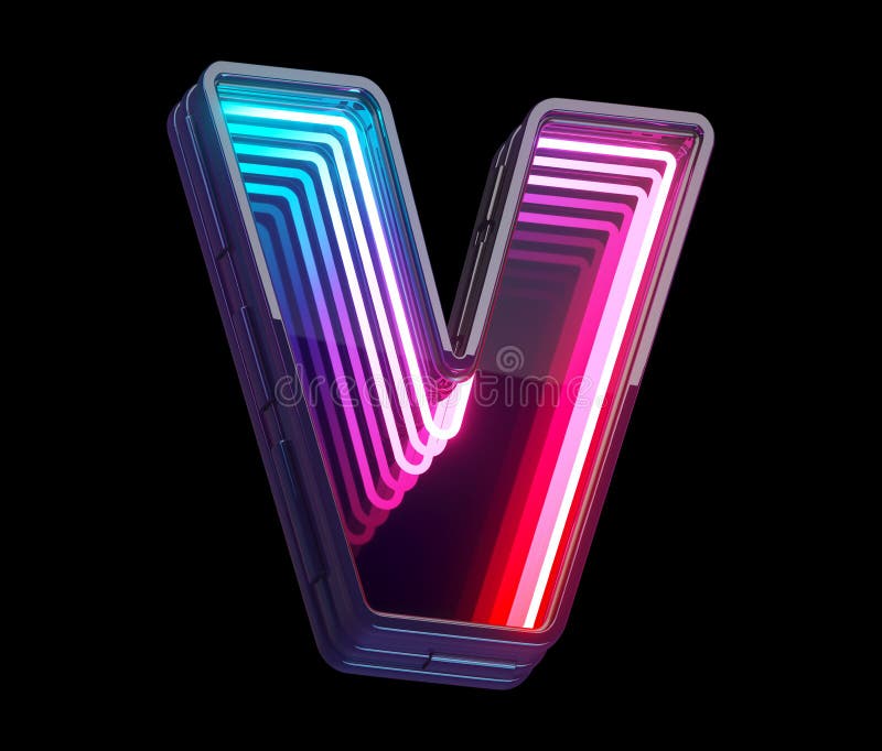 Infinity light neon font. Letter V stock illustration