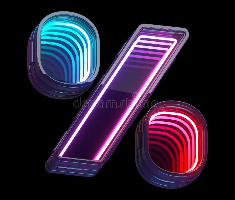 Infinity light neon font. Percent symbol stock illustration