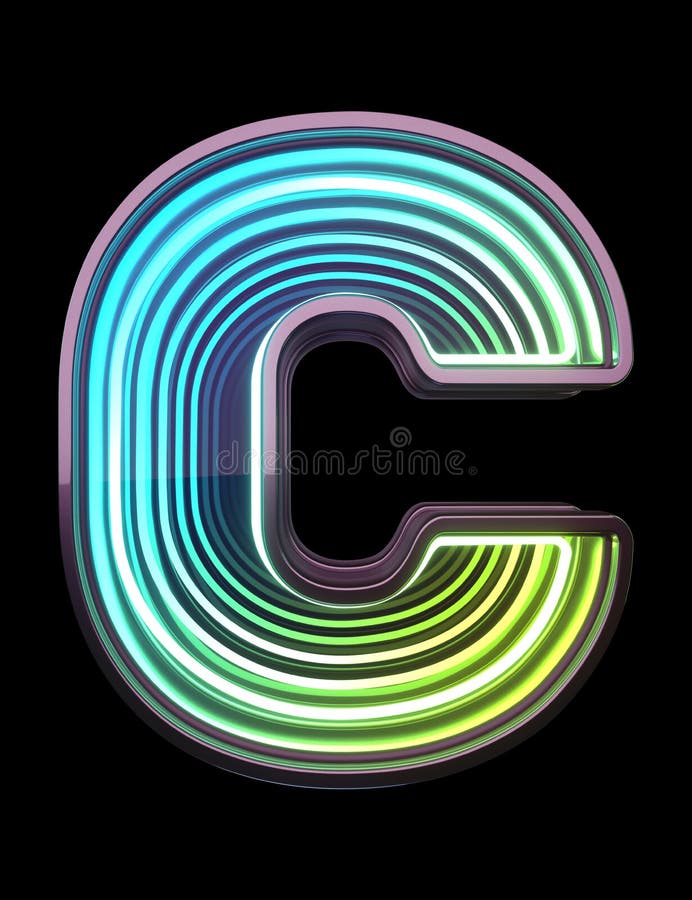 Infinity Neon font. Minth light. Letter C. stock photo