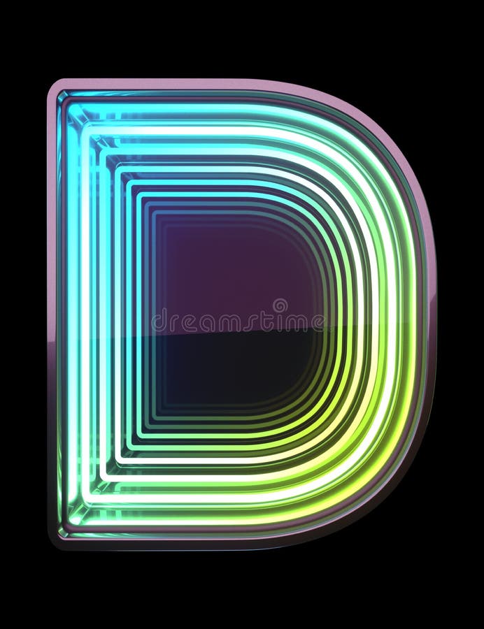 Infinity Neon font. Minth light. Letter D. stock photography