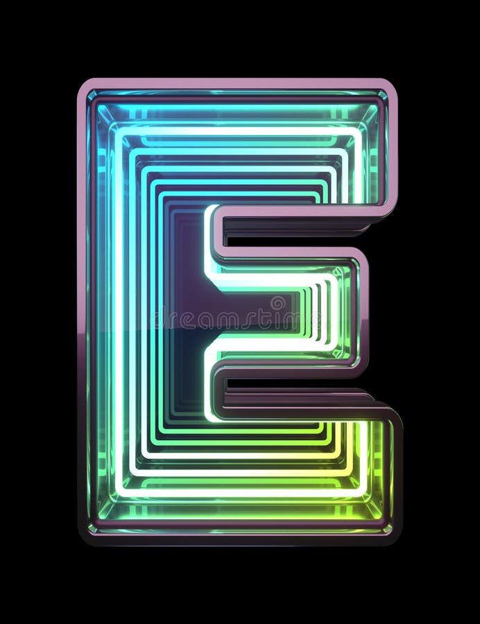 Infinity Neon font. Minth light. Letter E. stock image