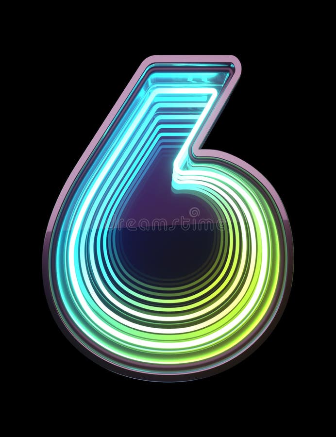 Infinity Neon font. Minth light. Number 6. royalty free stock photography