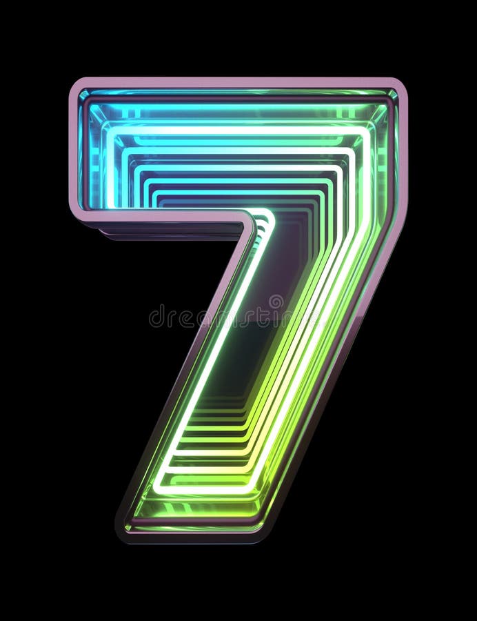 Infinity Neon font. Minth light. Number 7. royalty free stock photography
