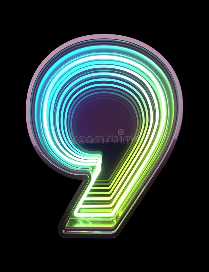 Infinity Neon font. Minth light. Number 9. vector illustration